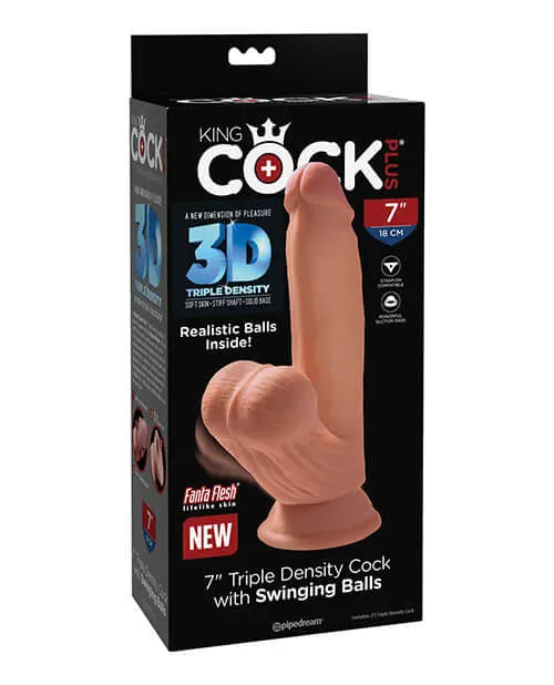 Dildos Pipedream Products King Cock Plus 7 inches Triple Density Cock with Swinging Balls Tan