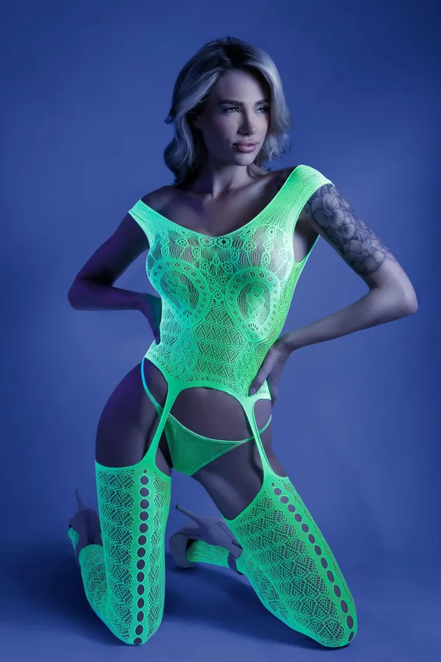 Supersonic Mosaic Bodystocking One Size Neon Green Fantasy Lingerie Bodystockings Playsuits Supersonic Mosaic Bodystocking One Size Neon Green Fantasy Lingerie Bodystockings Playsuits