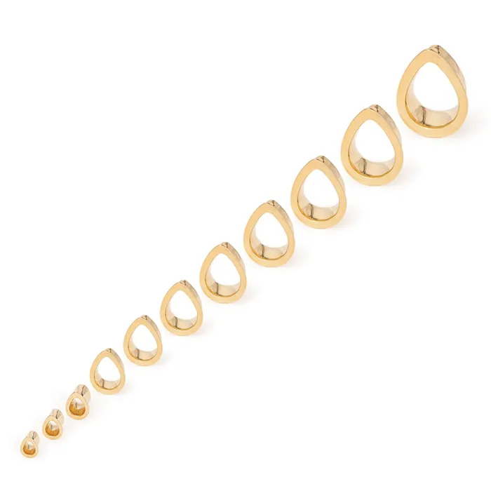 Elementals Organics Vibrators Gold PlatedMayanFlared Simple Tear DropTunnel Price Per 2