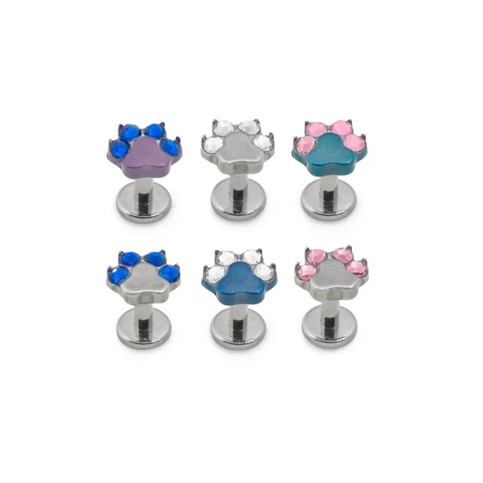 Tilum 14g12g Internally Threaded Jewel Paw Print Titanium Top Price Per 1 Tilum Vibrators