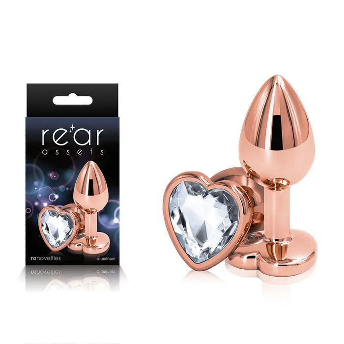 Anal ShhhWndsr Rear Assets Rose Gold Heart Small Rose Gold Small Metal Butt Plug with Clear Heart Gem Base