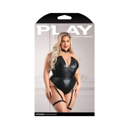 Couples Fantasy Lingerie Play Untamed Structured Wetlook Teddy with Snap Closure Removable Leg Garters Headband Costume 1XL2XL Fantasy Lingerie Couples Fantasy Lingerie Play Untamed Structured Wetlook Teddy with Snap Closure Removable Leg Garters Headband Costume 1XL2XL Fantasy Lingerie