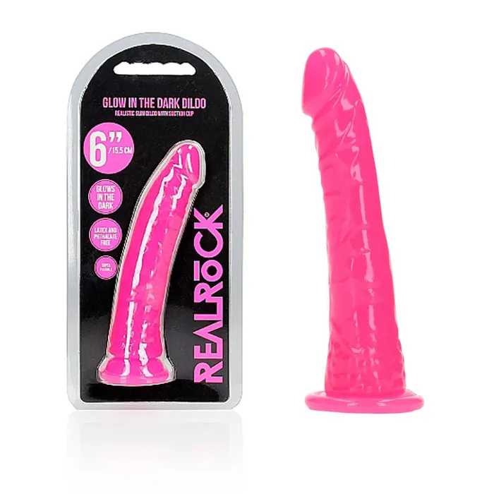 Dildos ShhhWndsr REALROCK 155 cm Slim Dong Glow in the Dark Neon Pink