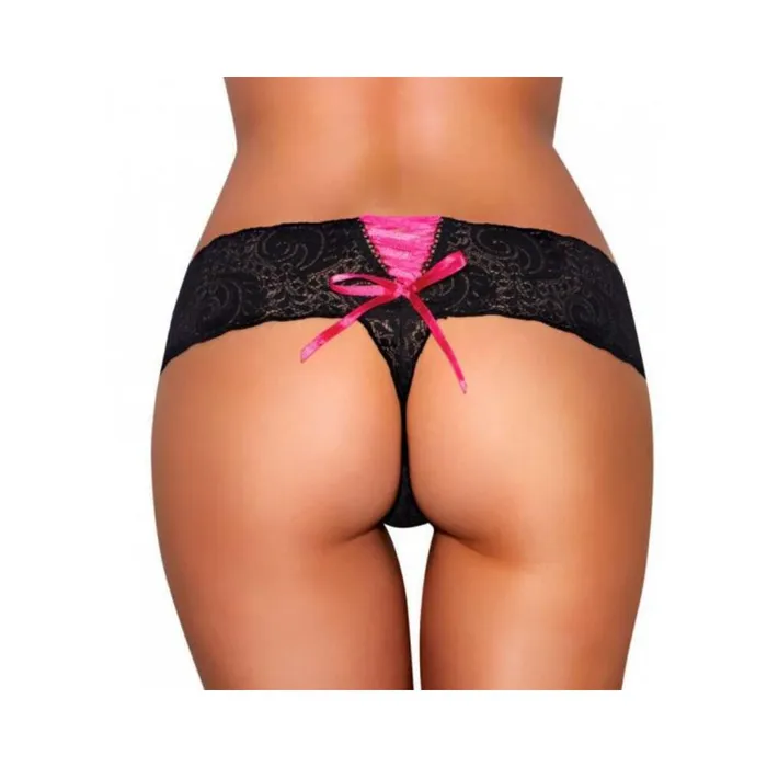 Fairvillacom Anal Hustler Vibrating Panties Lace Up Back Thong Black SM