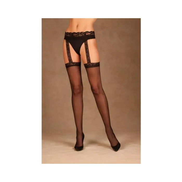 Fairvillacom Anal Sheer Thigh High Attached Lace Garterbelt Black OS