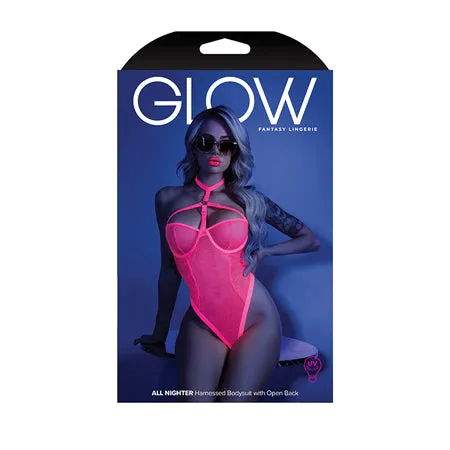 Fairvillacom Dildos Glow Black Light Harness Mesh Body Suit Neon Pink LXL