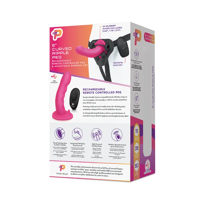 Fairvillacom Female Sex Toys Pegasus 6 Wireless Remote Control Curved Ripple Peg With Harness Pink