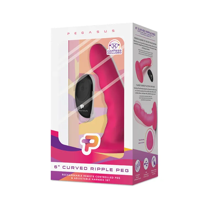 Fairvillacom Female Sex Toys Pegasus 6 Wireless Remote Control Curved Ripple Peg With Harness Pink