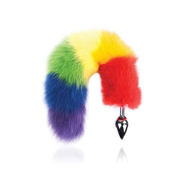 Fairvillacom Rainbow Foxy Tail Fur Tail With Stainless Steel Butt Plug Anal