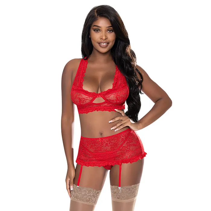 Fairvillacom Vibrators MS OohLaLace Bralette SkirtGSet Red LXL