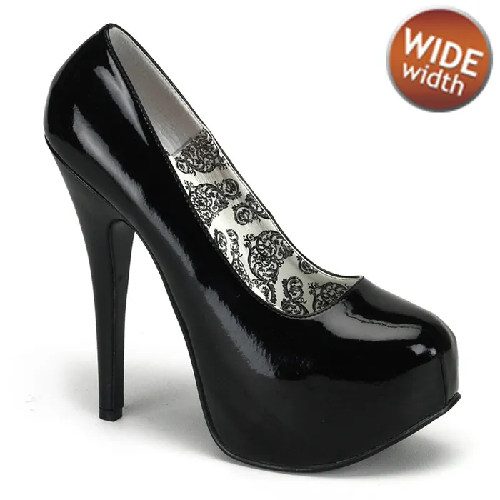 ShhhEFW Anal Teeze 06W Wide fit Pump with 5 34 inch heel Black Patent