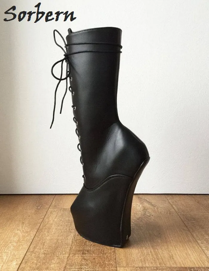 ShhhOb Anal Sorbern Hoof Heel midcalf boot Pointed toe extreme heels for Pony play BDSM