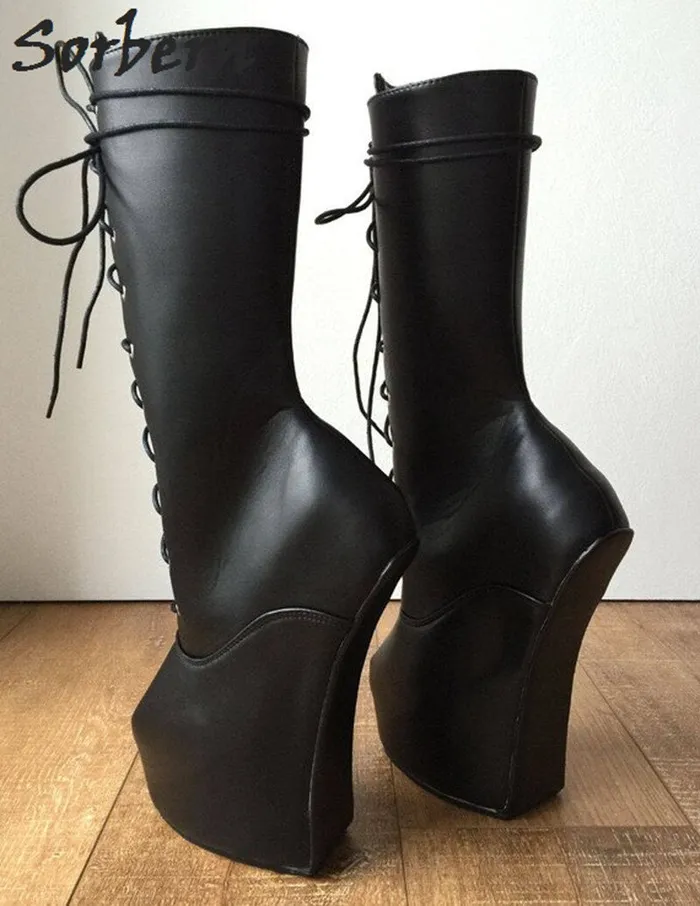 ShhhOb Anal Sorbern Hoof Heel midcalf boot Pointed toe extreme heels for Pony play BDSM