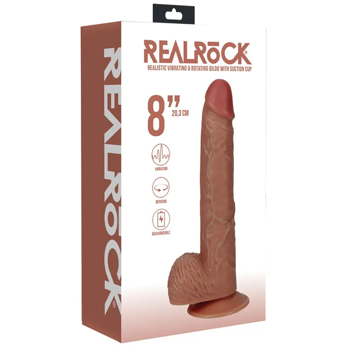ShhhWndsr Female Sex Toys REALROCK 20cm Vibrating Rotating Cock With Balls Tan ShhhWndsr Female Sex Toys REALROCK 20cm Vibrating Rotating Cock With Balls Tan