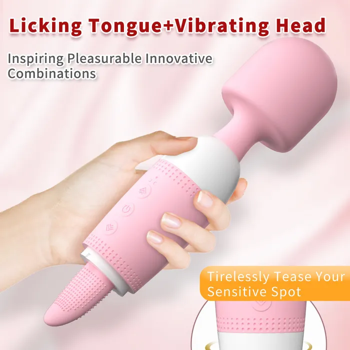 Wand Vibrator with Licking Tongue Vibrating Head Amovibe Female Sex Toys