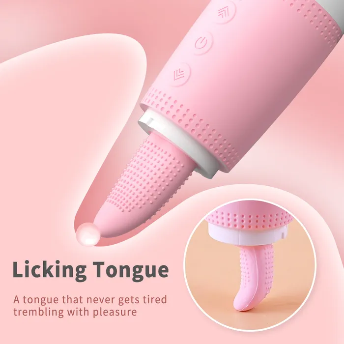 Wand Vibrator with Licking Tongue Vibrating Head Amovibe Female Sex Toys