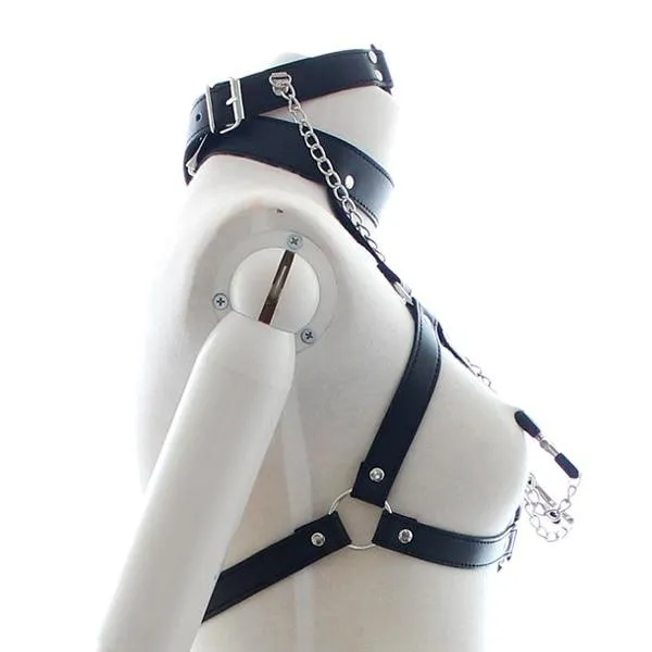 Couples Kinkstasy The Bad Sub Bondage Harness w O Ring Gag Nipple Clamps Slave Collar