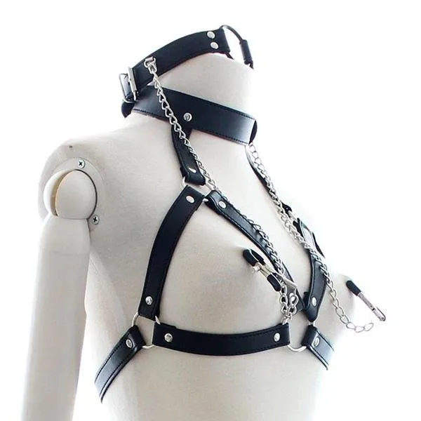 Couples Kinkstasy The Bad Sub Bondage Harness w O Ring Gag Nipple Clamps Slave Collar