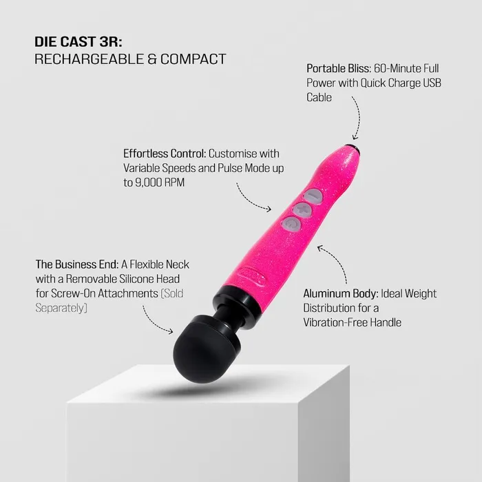 Doxy Wand Massagers Vibrators Doxy Die Cast Wand Rechargeable HOT PINK