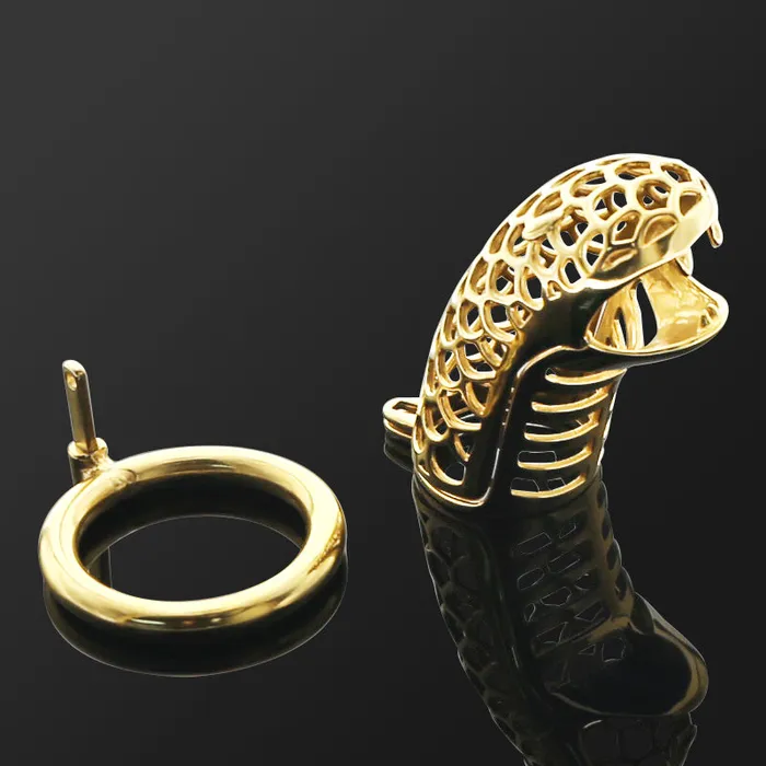 Golden Cobra Chastity Cock Cage Hand Polished Kinkstasy Male Sex Toys
