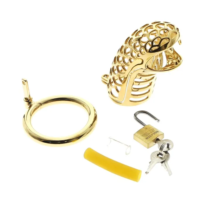 Golden Cobra Chastity Cock Cage Hand Polished Kinkstasy Male Sex Toys