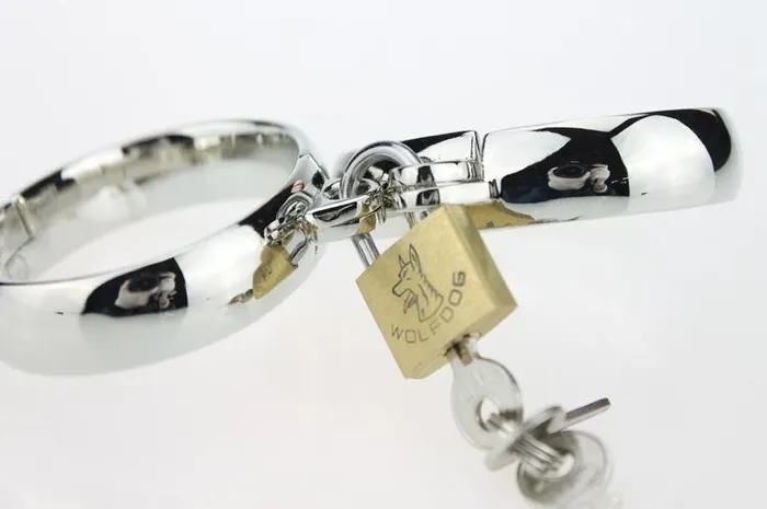 Kinkstasy Hinged Strict Stainless Steel Handcuffs Dildos