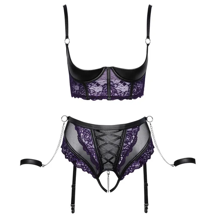 Male Sex Toys Cottelli Quarter Cup Bra Suspender Briefs And 2 Handcuffs Cottelli Collection