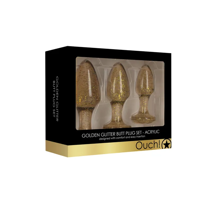 Ouch Golden Glitter Acrylic Butt Plug Set Shots Toys Anal Ouch Golden Glitter Acrylic Butt Plug Set Shots Toys Anal