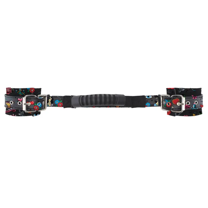 Ouch Old School Tattoo Printed Hand Cuffs With Handle Shots Toys Couples