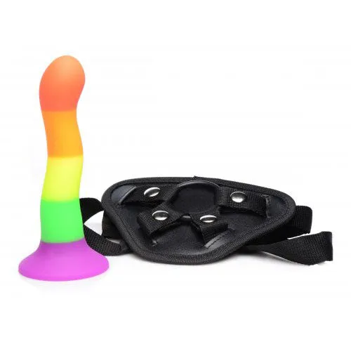 Proud Rainbow Silicone Dildo with Harness XR Brands Female Sex Toys