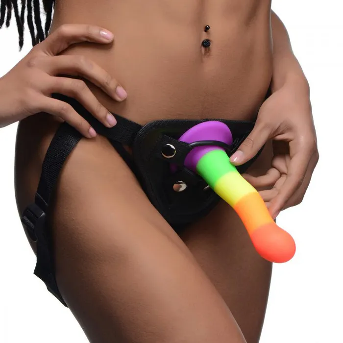 Proud Rainbow Silicone Dildo with Harness XR Brands Female Sex Toys