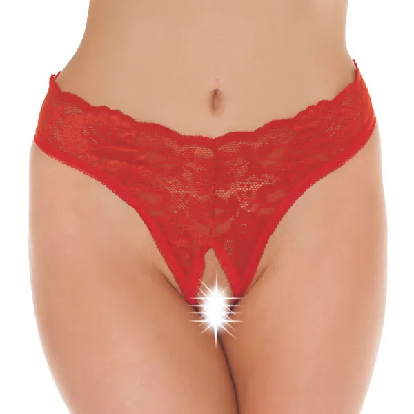 Red Lace Open Crotch GString Rimba Vibrators