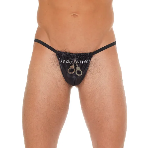Rimba Anal Mens Black GString With Handcuff Pouch