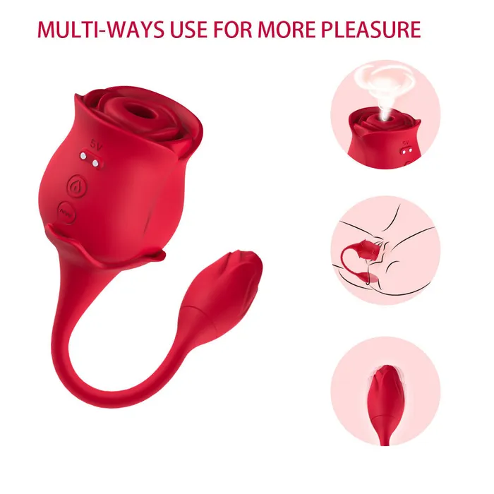USK Female Sex Toys 2in1 Deeppink Clit Sucker With Bud Vibrator