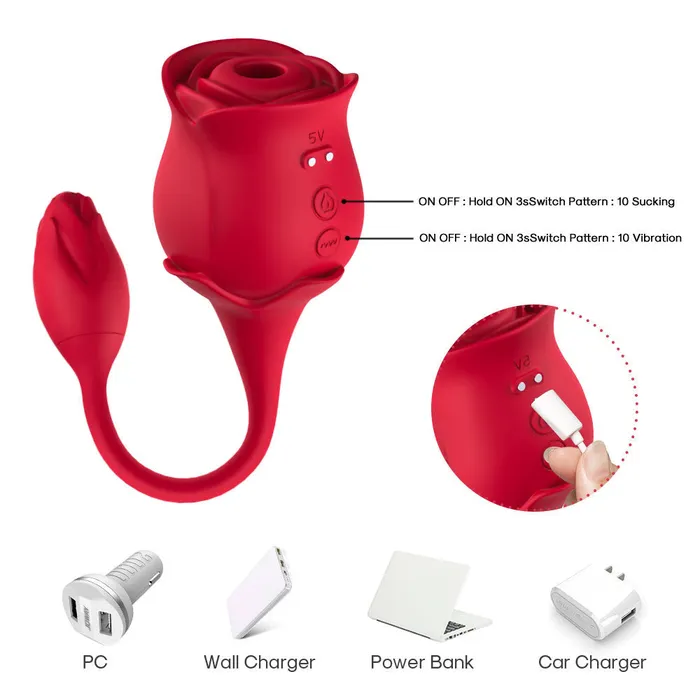 USK Female Sex Toys 2in1 Deeppink Clit Sucker With Bud Vibrator