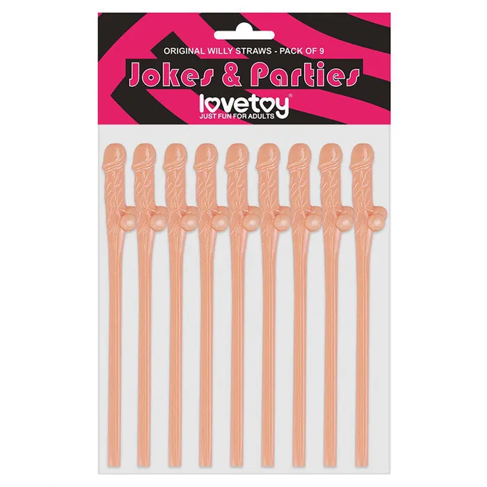 Vibrators Lovetoy Lovetoy Pack Of 9 Willy Straws Flesh Pink