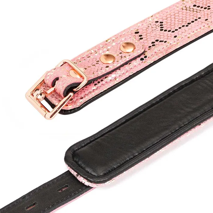 Vibrators Spartacus Leather Spartacus Pink Snake Print Collar Leash w Leather Lining