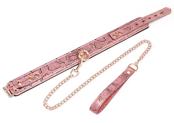 Vibrators Spartacus Leather Spartacus Pink Snake Print Collar Leash w Leather Lining